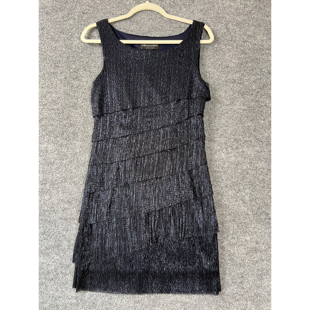 Vintage Cocktail Dress Navy Blue Metallic Tiered Pleated Party Dress Connected 6